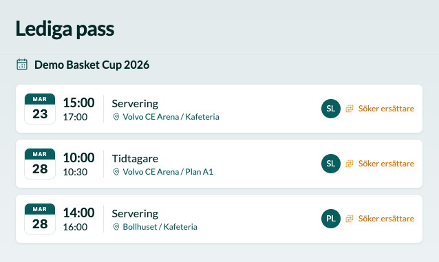 Skärmbild: bemanning för lagledare.